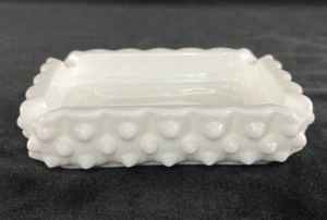Vintage Fenton weiß Nagel Milchglas rechteckig Aschenbecher Schale - Bild 1 von 12