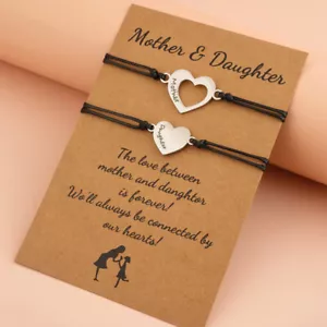 Mother Daughter Day Love Heart Charm Adjustable Bracelet Gift Card Wish Present - Picture 1 of 3