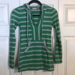 JUICY COUTURE Small Green Gray Hooded Sweatshirt V-Neck Pullover Lightweight - Picture 1 of 6