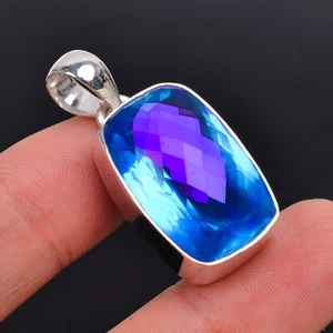 Mystic Quartz Gemstone Ethnic Handmade Jewelry.925 Silver Pendant 1.4" GSR-10505 - Picture 1 of 2