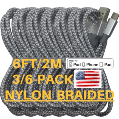 3/6Pack 6Ft USB Fast Charging Cable For iPhone 13 12 11 XR 8 7 6 5s Charger Cord - Image 1 of 4