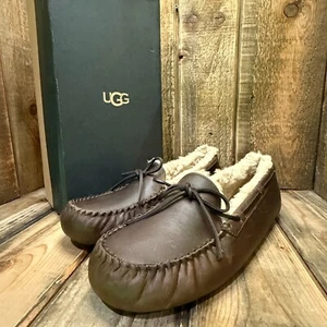 UGG OLSEN SLIPPER MENS US 13 MOCCASIN TAN LEATHER SHEEP WOOL LOAFER EUR 46 - Picture 1 of 10