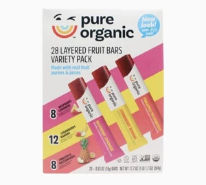 PURE ORGANIC 28 LAYERED FRUIT BARS VARIETY PACK NET 17.7 OZ - VEGAN - KOSHER - - Picture 1 of 3