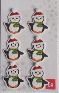 6 Sticker Pinguine mit Glitzermütze 3D-Effekt Trägerfolie 8x12cm Weihnachten - Bild 1 von 1