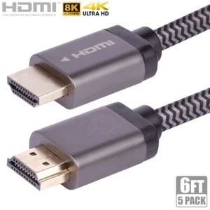 5 Pcs 6FT Ultra High Speed HDMI 2.1 48Gbps 8K 60Hz 4K 120Hz Cable Braided Cord - Picture 1 of 4