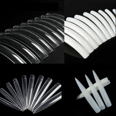 100Pcs Extra Long False Nail Art Tips Stiletto Pointy Square Curved Finger Nails - Image 1 of 4