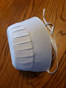 GORRO BLANCO PARA NIÑAS AMISH 15" KAPP CON CORBATAS CUBIERTA DE ORACIÓN HECHA A MANO - Imagen 1 de 7