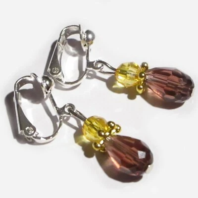 Ohrclips aubergine orange goldf silberf Clips Ohrringe zum Anklipsen - Bild 1 von 3