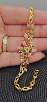 Multi-Gems Cubic Zirconia Crystals Bracelet 8 in Luxury 18K Yellow Gold Plated - Изображение 1 из 3