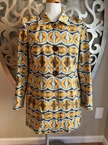 Tyler Boe Women's Coat Size 10 Jacket Geometric Pattern Gold Brown Blue Lined - Picture 1 of 13