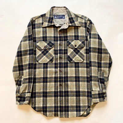 Vintage JC Penney 100% Virgin Wool Mens Medium Blue Plaid Button Up Shirt - Image 1 of 4