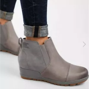 NEW Sorel Women Evie Chelsea Distresed Leather Wedge Waterproof Boots shoes sz 5 - Picture 1 of 14