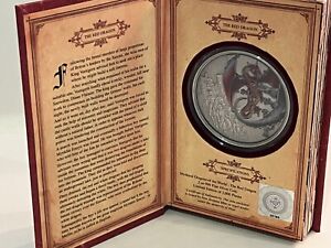 2019 2oz FINE SILVER COLORIZED COIN.  MYTHICAL DRAGONS OF THE WORLD. RED DRAGON.