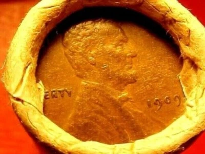 OLD ROLL LINCOLN WHEAT CENT PENNY 1909 VDB / 1909 END COINS SAN FRANCISCO WRAP. - Image 1 of 4