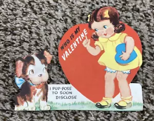 Biglietto San Valentino Vintage Bambina con Cane Pup-pose da rivelare presto - Foto 1 di 3