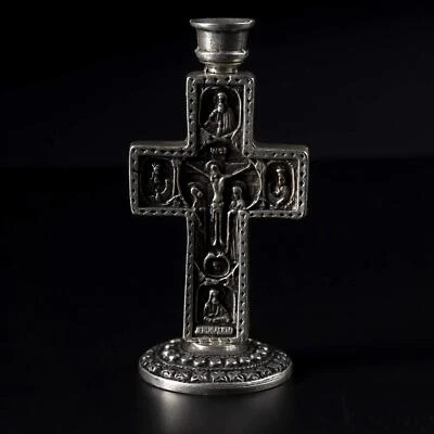 Candelabro crocifisso e battesimo - portacandele ortodosso, regalo cristiano - Immagine 1 di 2