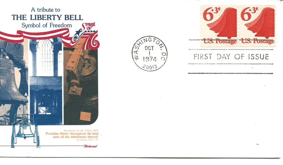 US Scott #1518, First Day Cover 10/1/74 Washington Coil Pair Liberty Bell - Image 1 of 1