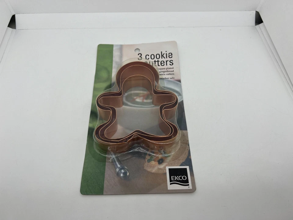Vintage Copper Plated Cookie Cutters Nesting Gingerbread 3 Sizes EKCO (SEALED) - Image 1 of 4