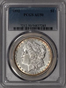 1892 Morgan Silver Dollar $1 PCGS AU50 - Plenty of Luster! - Picture 1 of 5