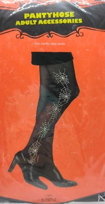 New Halloween Spiderweb white print On Black Pantyhose Target 2007 NOS - Image 1 of 4