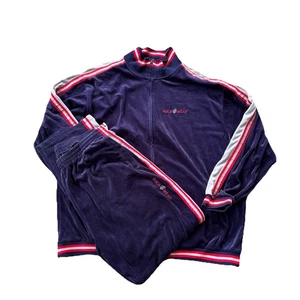 Vintage Rocawear Tracksuit Mens 3XL Blue Velour Hoodie Pants Set 90s Y2K Zip Up - Picture 1 of 14