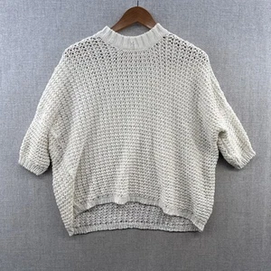 Brochu Walker Strick Pullover Shirt Damen Small Relaxed Weiß Kurzarm Häkel - Bild 1 von 15