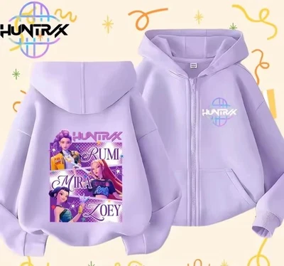 Kpop Cazadores de Demonios Cremallera Sudadera con Capucha Niños Niña Niño Chaqueta, Púrpura Foto 1 de 4