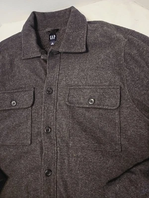 Gap Sherpa Fleece Shirt jacket Charcoal Button Front XL Lightweight Preppy  - Image 1 of 4