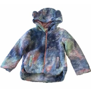 Tucker + Tate Girls Full Zip Faux Fur Tie Dye Hooded Jacket Size 5 Multicolor - Picture 1 of 13
