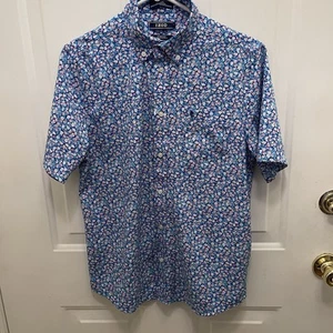 Izod Stretch Short Sleeve Blue Floral Button Up Shirt Youth XL Golf Colorful - Picture 1 of 6