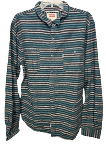 Levi's Striped Shirt Men's XL Blue Gray Black Long Sleeve Cotton Linen Casual - Picture 1 of 6