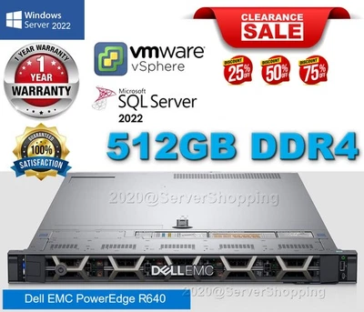 Dell PowerEdge R640 2x Gold 6138 2.00Ghz 40Core 512GB H740P 1.92TB SSD 7.2TB SAS - Image 1 of 4