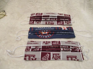 GESICHTSMASKEN ~ Erwachsenengröße ~ Texas Aggies ~ Houston Astros ~ 3 Stück Handarbeit~NEU - Bild 1 von 6