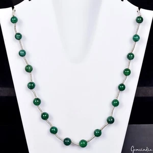 179,60 kt Natürlicher Brasilianischer Grün Smaragd Runde Perlen Einzeilige Halskette 20 Zoll - Bild 1 von 6