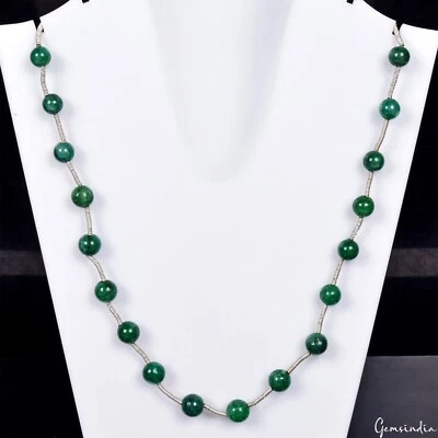 Collar de una sola línea de cuentas redondas esmeralda verde brasileña natural de 179,60 quilates 20" Foto 1 de 4