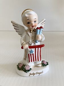 Vintage 1950's Napco 4th of July Boy Birth MonthAngel Figurine Stamped On Bottom