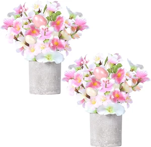 Easter Decorations, 2PCS Artificial Easter Pink Flower Egg Potted Table Decorati - Picture 1 of 12