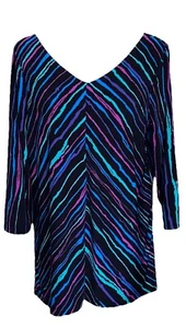 BOB MACKIE WOMEN'S TUNIC PAINTERLY STRIPE V-NECK TOP HI LO HEMLINE SIZE M EUC - Picture 1 of 3