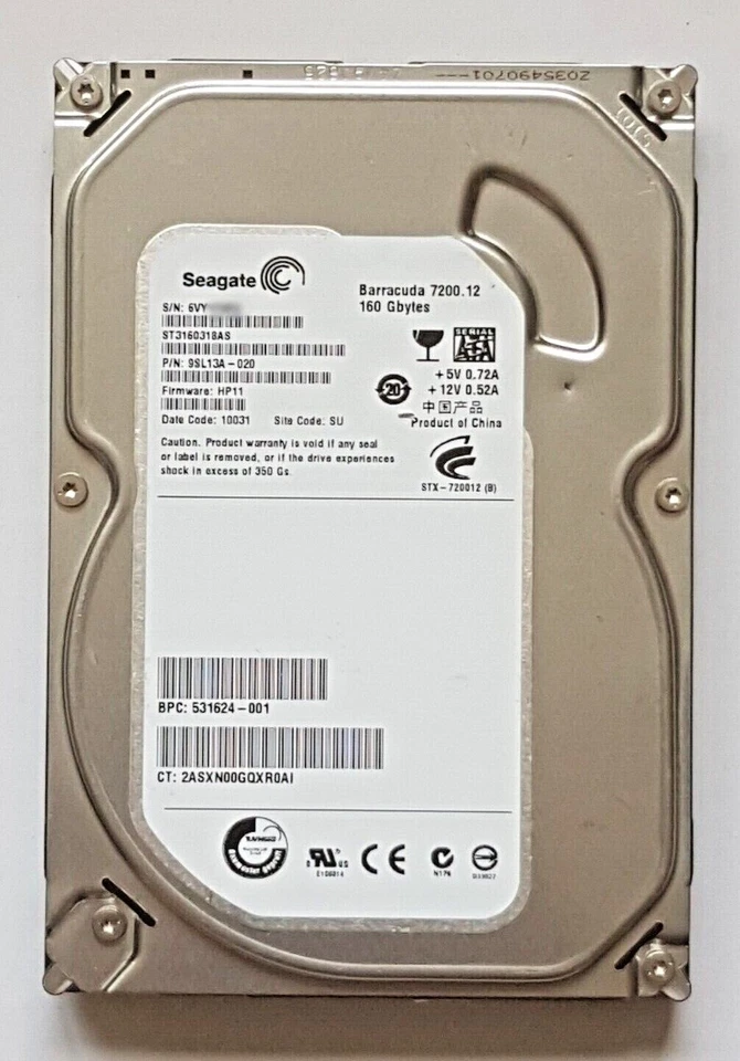 160 GB SATA Seagate barracuda 7200.12 ST3160318AS 8MB HDD 3.5 " Hard Drive - Image 1 of 1