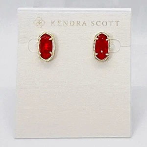 New Kendra Scott Ellie Gold Stud Earrings In Red - Picture 1 of 2