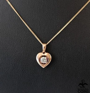 10k Rose Gold ~0.08 CTW Diamond Heart Pendant 16" Choker Necklace - Picture 1 of 6