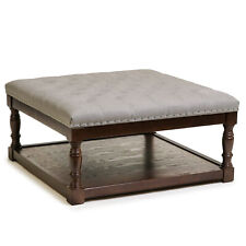Light Grey Square Ottoman Foot Stool Tufted Wood Table Luxury Seat Storage Shelf