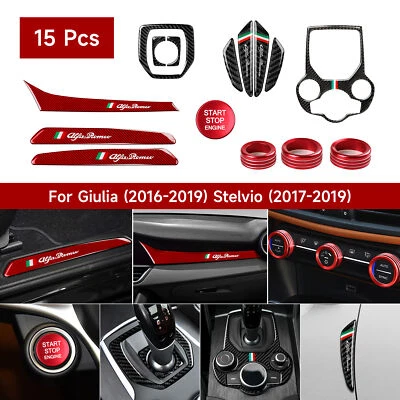15Pcs For Alfa Romeo Giulia Stelvio 17-2019 Interior Carbon Fiber Trim Cover US - Image 1 of 4