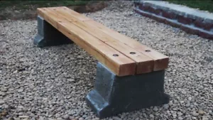 Outdoor Wooden Bench with Concrete Base Plans DIY Park Bench Seat Build Your Own - Picture 1 of 11