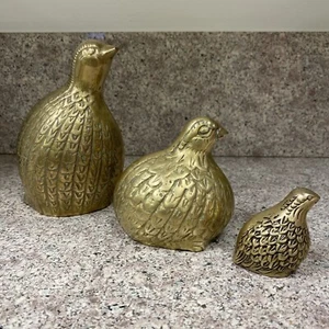 Vintage Brass Quail Partridges Bird Figurines Paperweights, Set of 3 - Picture 1 of 13