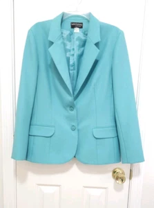 VINTAGE 80s Haberdashery Personal Jacket Blazer 12 Large Dark Mint Button Lined - Picture 1 of 13