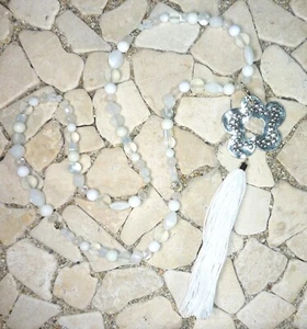 ★ cadena larga ★ HIPPIE BOHO IBIZA PEACE ★ FLOR ★ BORLA ★ blanco ★ - Imagen 1 de 4