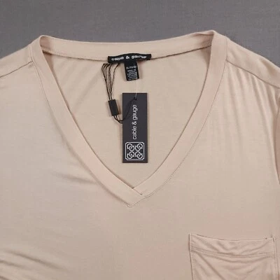 NUEVO CON ETIQUETAS Camiseta para mujer Cable & Gauge XL cuello en V manga corta dobladillo oscilante beige Foto 1 de 4
