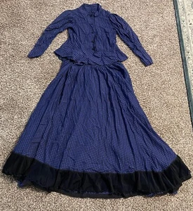 Victorian 2 Piece Walking Suit Handmade Costume Blue/Black Bust 34”Waist 32” - Picture 1 of 3