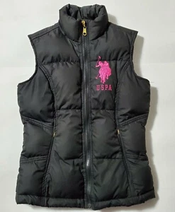 US Polo Vest Womens Small Black Hot Pink Big Logo Designer Puffer - Picture 1 of 8